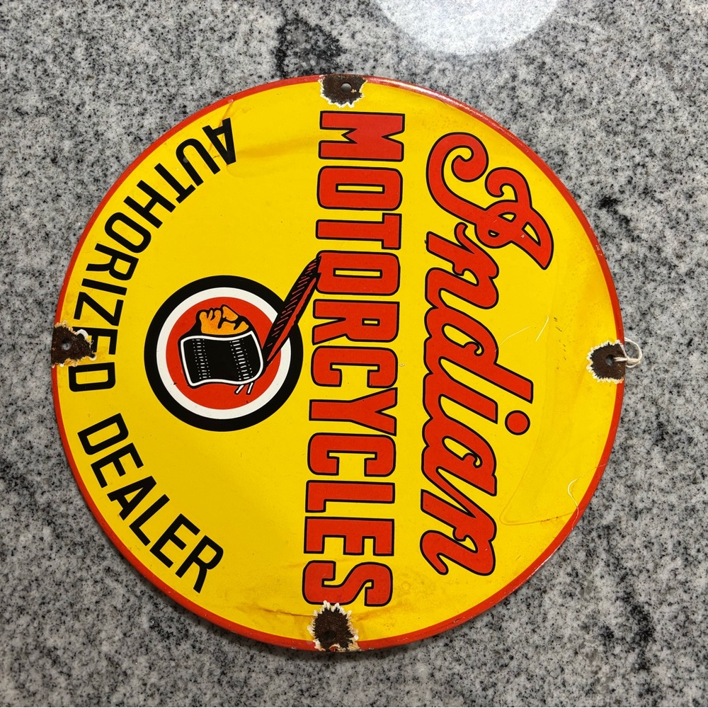 12 inch Indian motorcycle porcelain sign one sided vintage